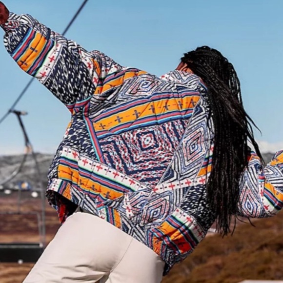 Free People FP Movement Power House Quilted Puffer Lg Blue Pink Jacket Coat - Picture 10 of 16